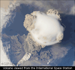 A volcano explosion seen from the ISS